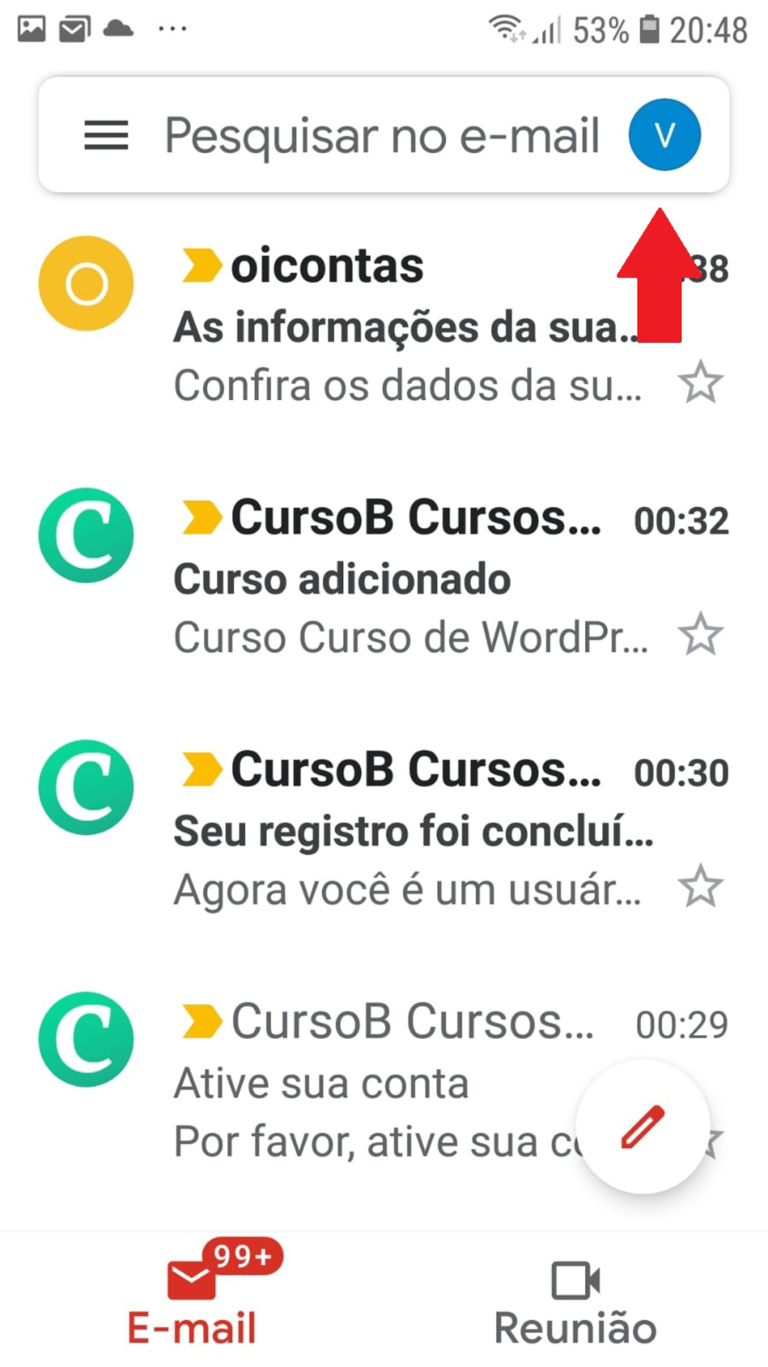 tela inicial do gmail